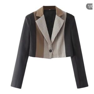 URBAN REVIVO Blazer Paneled Wool Blend Cropped Elegant Blazer/Jacket Size 4